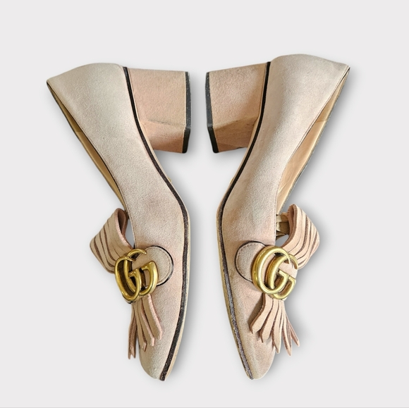 Gucci GG Marmont Light Pink Suede  Loafer Heels - Picture 4 of 10